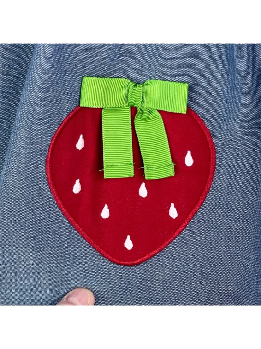 Gymboree Dress Girls 8 Strawberry Patch‎ Smocked Sundress Bow Strap Chambray